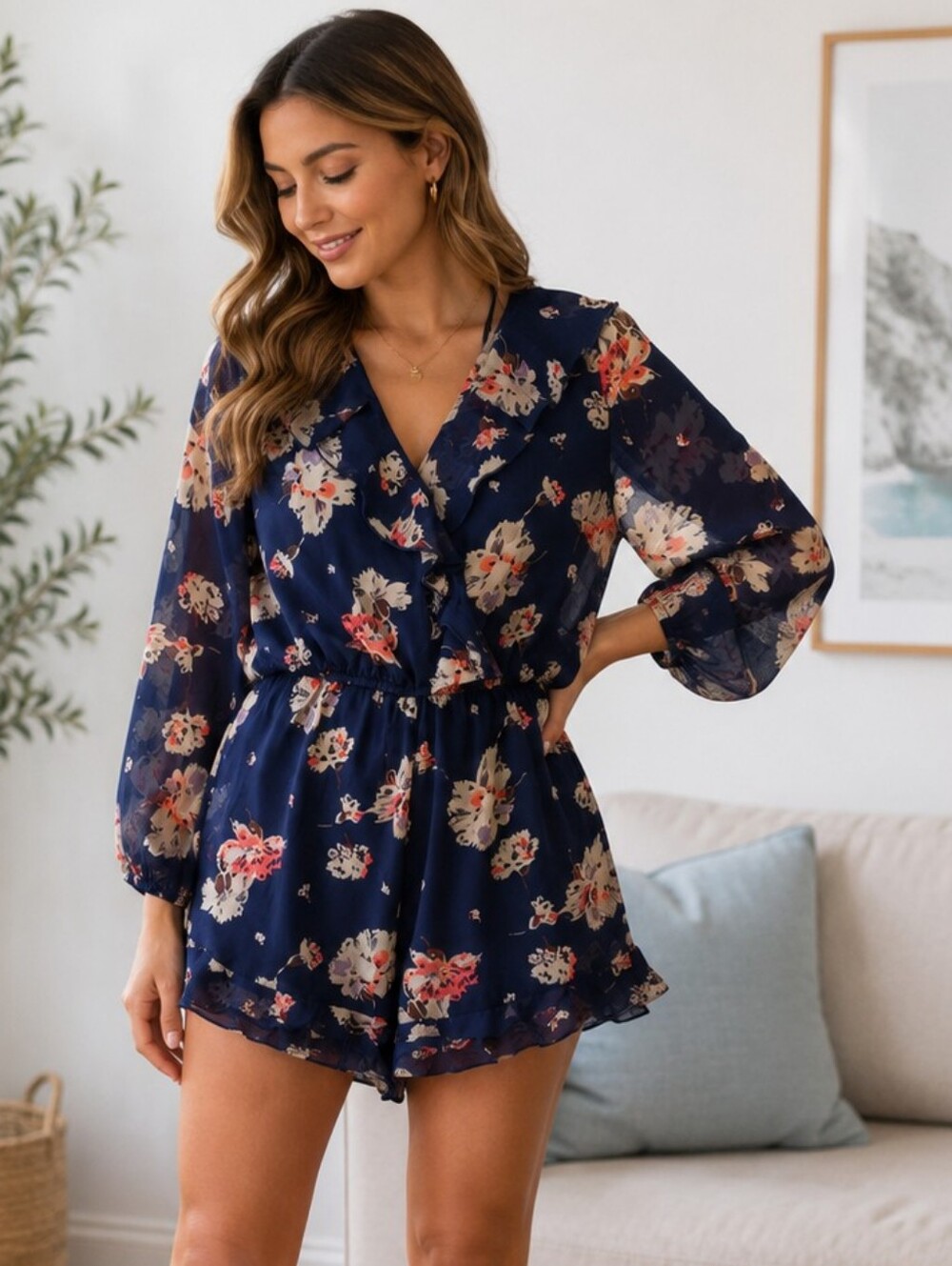 'BAND of GYPSIES' Floral Navy Jumper Romper